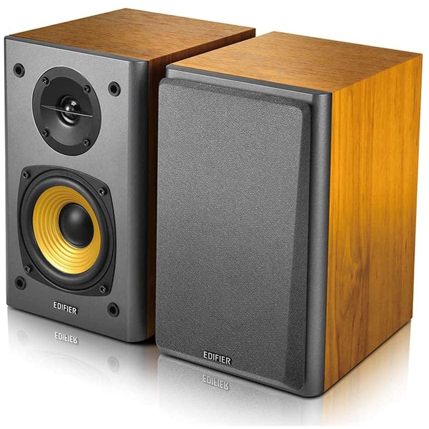 Edifier R1000T4 Active 2.0 Powered Bookshelf Speaker System For TV, PC, Laptop, Computer - 24W Total Power Output - 4" Bass Driver - Brown [Tech & Turntables]